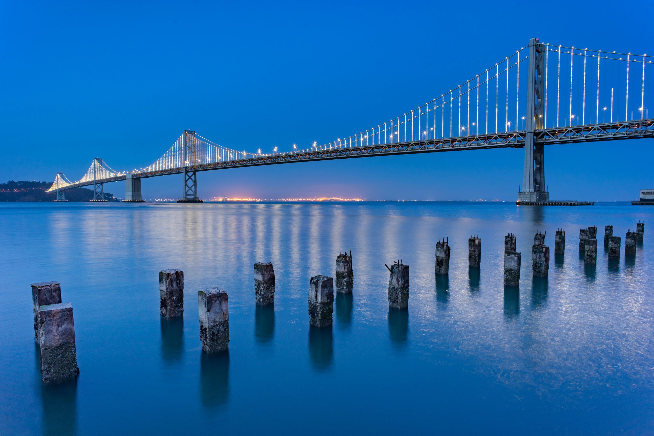bay bridge at night